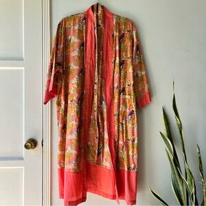 Handprint• Coral Tiger 100% cotton kimono